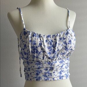 Forever 21 Blue White Floral Crop Top S